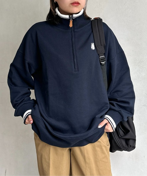 CPCM(シーピーシーエム)の「クマ刺繍ラインハーフジップ裏毛プルオーバー(スウェット・レディース・ネイビー/グレー/オフホワイト・F)」の22枚目の写真