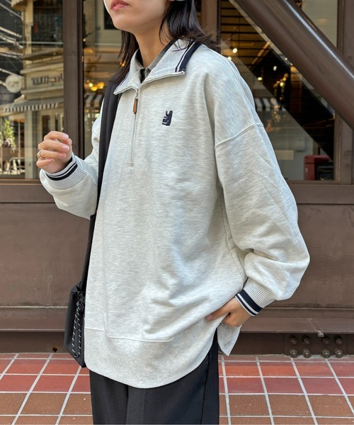 CPCM(シーピーシーエム)の「クマ刺繍ラインハーフジップ裏毛プルオーバー(スウェット・レディース・ネイビー/グレー/オフホワイト・F)」の13枚目の写真