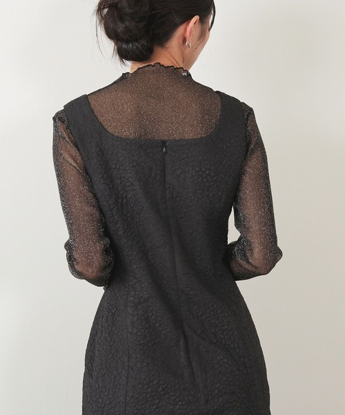 Kana（カナ）の「シースルー トップス 膨れジャガード マーメイド ワンピース パーティー ドレス  結婚式 お呼ばれ オケージョン（ドレス・レディース・ブラック/ベージュ・S/M）」の7枚目の写真