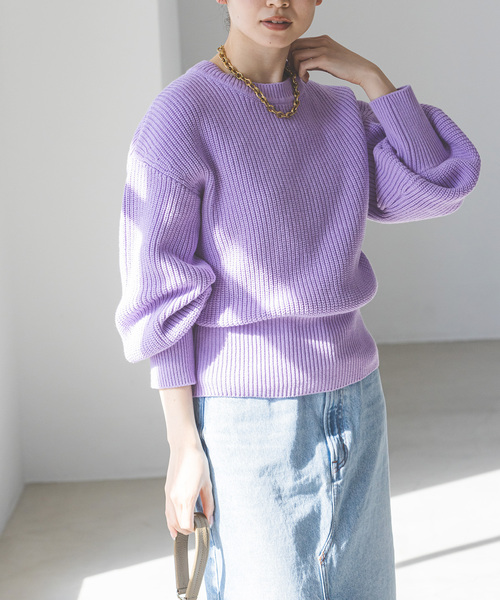 Noble（ノーブル）の「片畦バックオープンニット（ニット/セーター・レディース・グリーン/ベージュ/ラベンダー・FREE）」の20枚目の写真