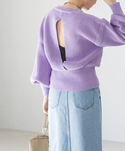 Noble（ノーブル）の「片畦バックオープンニット（ニット/セーター・レディース・グリーン/ベージュ/ラベンダー・FREE）」の21枚目の写真