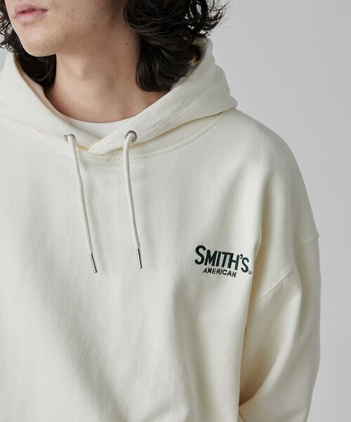 SMITH'S（スミス）の「SMITH'S（スミス）別注ロゴ刺繍パーカー（パーカー・メンズ・オフホワイト/グレー/ネイビー・S/M/L/XL）」の4枚目の写真
