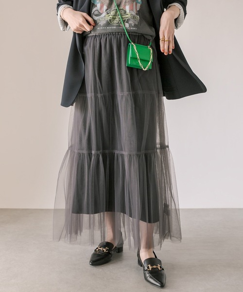 RIVE DROITE(リヴドロワ)の「2WAY/レイヤードチュールスカート(スカート・レディース・チャコールグレー/ブラック・FREE)」の11枚目の写真
