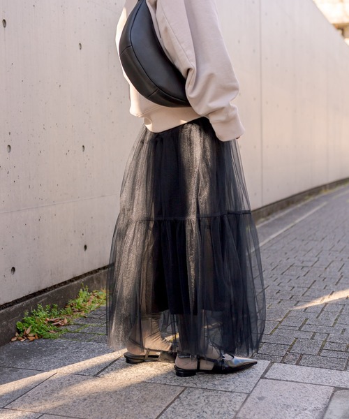 RIVE DROITE(リヴドロワ)の「2WAY/レイヤードチュールスカート(スカート・レディース・チャコールグレー/ブラック・FREE)」の5枚目の写真