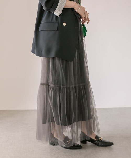 RIVE DROITE(リヴドロワ)の「2WAY/レイヤードチュールスカート(スカート・レディース・チャコールグレー/ブラック・FREE)」の16枚目の写真