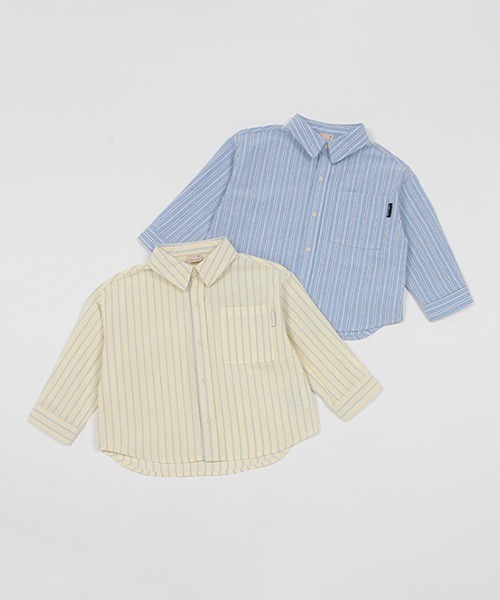 petit main（プティマイン）の「ストライプシャツ（シャツ/ブラウス・キッズ・ライトブルー/イエロー・80ｃｍ/90cm/100cm/110cm/120cm/130cm）」の12枚目の写真