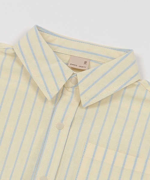 petit main（プティマイン）の「ストライプシャツ（シャツ/ブラウス・キッズ・ライトブルー/イエロー・80ｃｍ/90cm/100cm/110cm/120cm/130cm）」の7枚目の写真