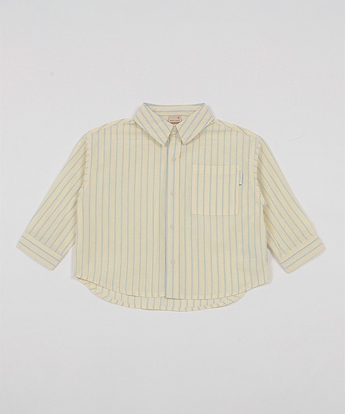 petit main（プティマイン）の「ストライプシャツ（シャツ/ブラウス・キッズ・ライトブルー/イエロー・80ｃｍ/90cm/100cm/110cm/120cm/130cm）」の5枚目の写真