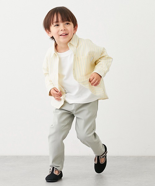 petit main（プティマイン）の「ストライプシャツ（シャツ/ブラウス・キッズ・ライトブルー/イエロー・80ｃｍ/90cm/100cm/110cm/120cm/130cm）」の4枚目の写真