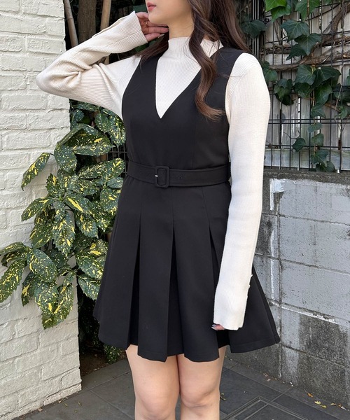 INGNI（イング）の「共ベルト付BOXプリーツジャンスカ（ジャンパースカート・レディース・ブラック/グレー・M）」の14枚目の写真