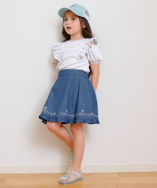 ANY(エニィ)の「オン・オフショルダー ボーダー Tシャツ(Tシャツ/カットソー・キッズ・サックスブルー系1/ライラック系1・130/120/110)」の4枚目の写真