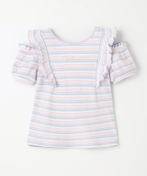 ANY(エニィ)の「オン・オフショルダー ボーダー Tシャツ(Tシャツ/カットソー・キッズ・サックスブルー系1/ライラック系1・130/120/110)」の21枚目の写真