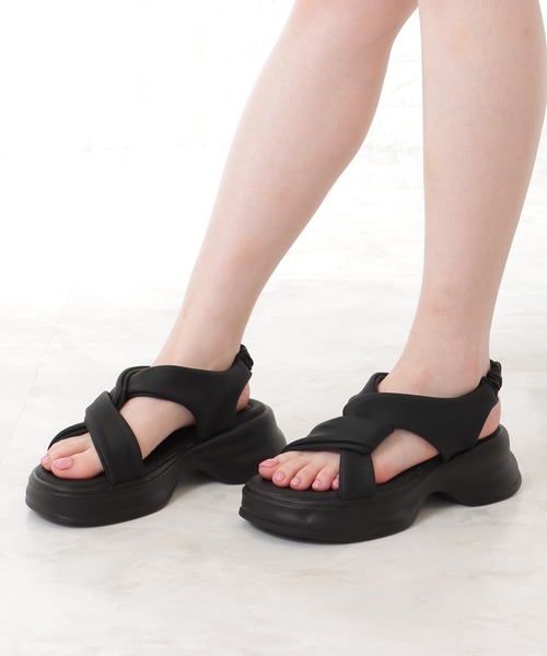 セール】クロス ストラップ 厚底 コンフォート サンダル セール】クロス ストラップ 厚底 コンフォート サンダル