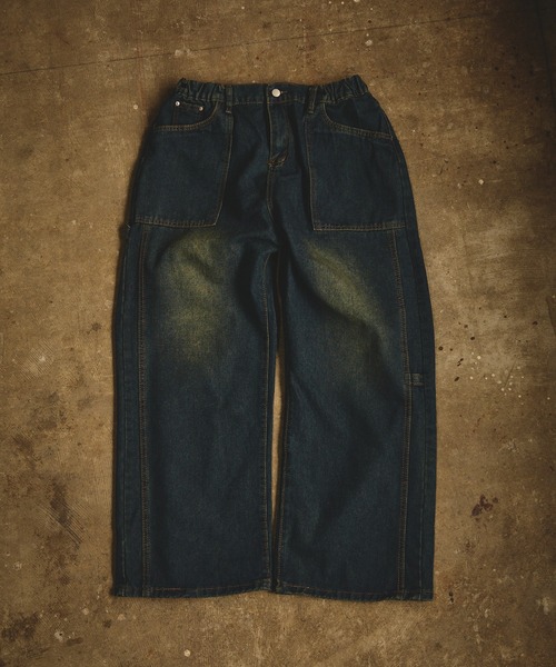 wide painter denim pants/ワイドペインターデニムパンツ ルーズシルエット ユニセックス ヴィンテージ調（デニムパンツ）｜ALL RUNS（オールランズ）