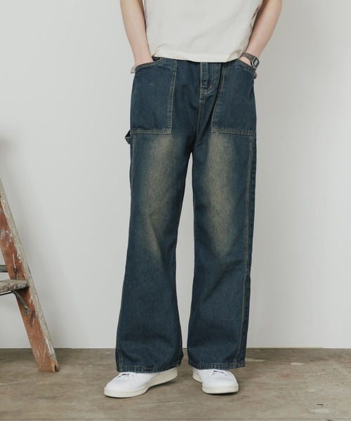 ALL RUNS(オールランズ)の「wide painter denim pants/ワイドペインターデニムパンツ ルーズシルエット ユニセックス ヴィンテージ調(デニムパンツ・メンズ・ブルー・M/L/XL)」の14枚目の写真