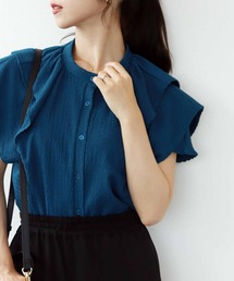 ワッシャージャージー ラッフルブラウス