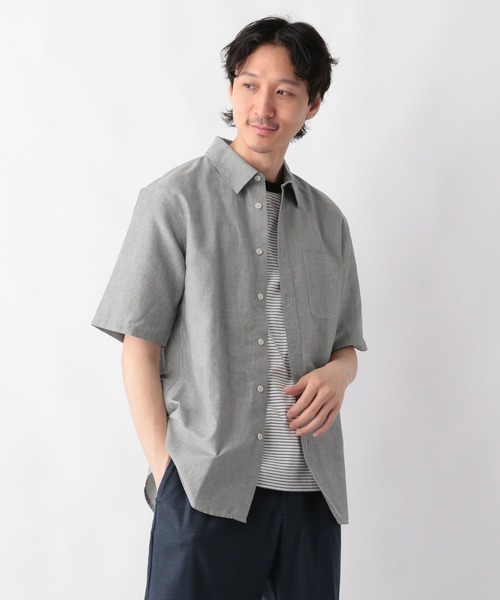 GLOBAL WORK(グローバルワーク)の「イージーケアリネンシャツ/レギュラーカラー/半袖/986845(シャツ/ブラウス・メンズ・ミント/ネイビー/ホワイト系その他7/グレー/ブルー/オフホワイト/ライトイエロー・SMALL/MEDIUM/LARGE/X-LARGE)」の4枚目の写真