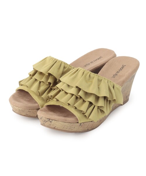 SHOO・LA・RUE（シューラルー）の「◆履き心地ふかふか フリルウェッジソールサンダル（サンダル・レディース・ブラウン系その他/ブラック/イエロー・45/35）」の3枚目の写真