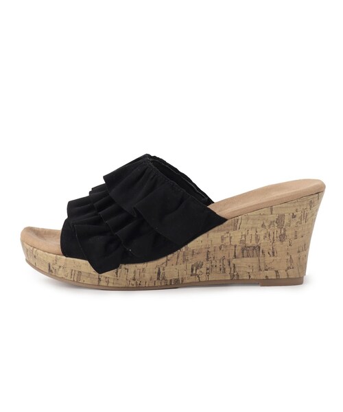 SHOO・LA・RUE（シューラルー）の「◆履き心地ふかふか フリルウェッジソールサンダル（サンダル・レディース・ブラウン系その他/ブラック/イエロー・45/35）」の6枚目の写真