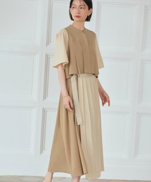 RUIRUE BOUTIQUE（ルイルエブティック）の「洗えるバイカラーシャツプリーツ半袖ロング丈ワンピース（ワンピース）」