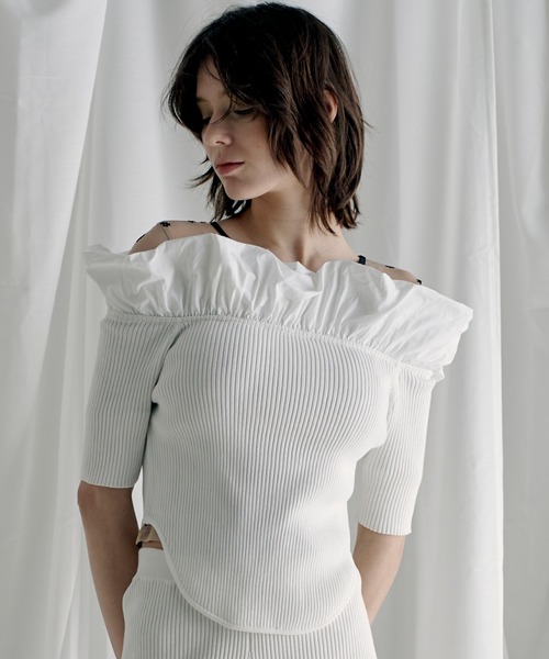 tシャツ Rib Puffed Shoulder Mini Top レディース セール】Rib Puffed Shoulder Mini Top（Tシャツ/カットソー