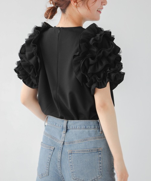Fit more（フィットモア）の「ミルフィーユフリル袖カットソー（Tシャツ/カットソー・レディース・ブラック/ホワイト・FREE）」の10枚目の写真