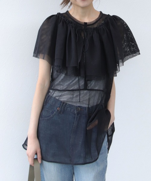 TITE IN THE STORE（ティテ　インザ　ストア）の「【セットアイテム】マルチウェイカラー×コットンネットトップス（ニット/セーター・レディース・ブラック/アイボリー・38）」の2枚目の写真
