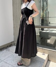 【3色展開】リボンギャザーキャミワンピース