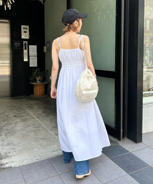 セール】【3色展開】リボンギャザーキャミワンピース（ワンピース