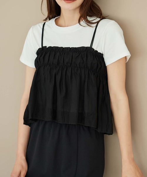 fifth(フィフス)の「ギャザービスチェ付きTシャツ(Tシャツ/カットソー・レディース・ホワイト/ブラック・M)」の2枚目の写真