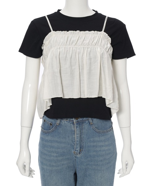 fifth(フィフス)の「ギャザービスチェ付きTシャツ(Tシャツ/カットソー・レディース・ホワイト/ブラック・M)」の18枚目の写真