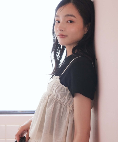 fifth(フィフス)の「ギャザービスチェ付きTシャツ(Tシャツ/カットソー・レディース・ホワイト/ブラック・M)」の22枚目の写真