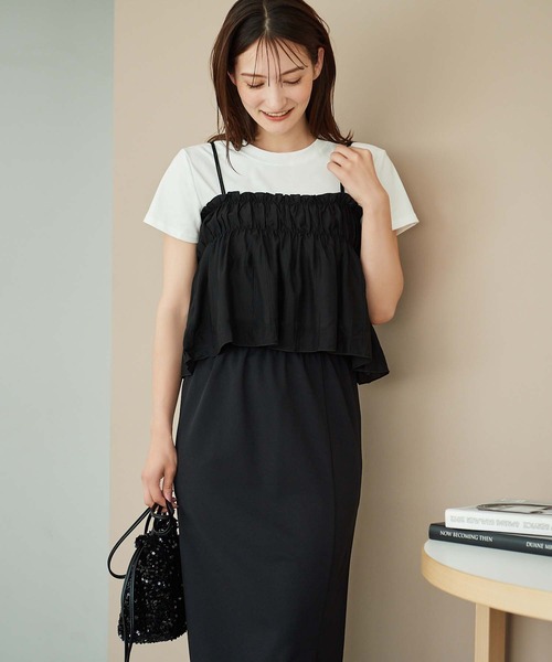 fifth(フィフス)の「ギャザービスチェ付きTシャツ(Tシャツ/カットソー・レディース・ホワイト/ブラック・M)」の12枚目の写真