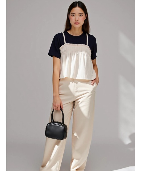 fifth(フィフス)の「ギャザービスチェ付きTシャツ(Tシャツ/カットソー・レディース・ホワイト/ブラック・M)」の5枚目の写真