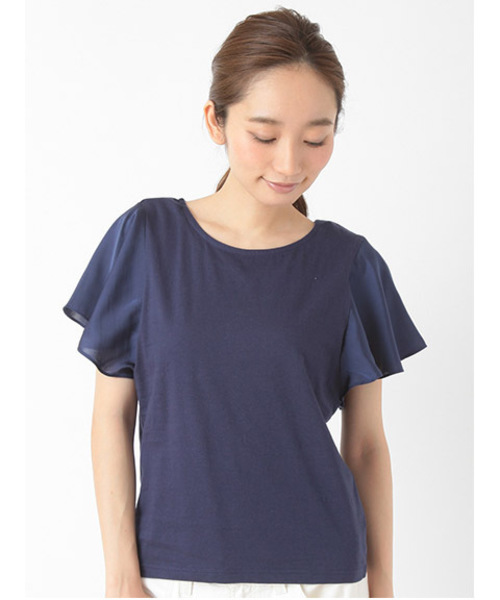 Green Parks(グリーンパークス)の「・W異素材フレアースリーブTシャツ(Tシャツ/カットソー・レディース・マスタード/オフホワイト/ネイビー/グリーン・FREE)」の3枚目の写真