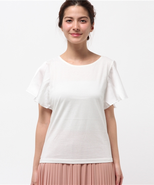 Green Parks(グリーンパークス)の「・W異素材フレアースリーブTシャツ(Tシャツ/カットソー・レディース・マスタード/オフホワイト/ネイビー/グリーン・FREE)」の5枚目の写真