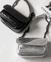 ※※【 2color 】メタリックフェイクレザーフラップミニショルダーバッグ / Metallic fake leather flap mini shoulder bag