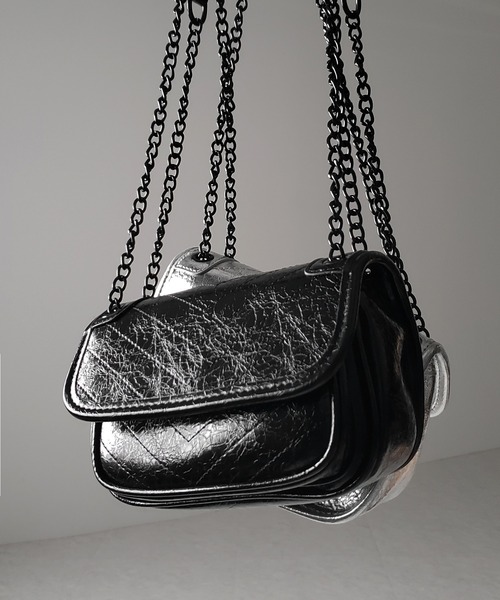 me+em select(ミームセレクト)の「※※【 2color 】メタリックフェイクレザーフラップミニショルダーバッグ / Metallic fake leather flap mini shoulder bag(ショルダーバッグ・レディース・シルバー/ブラック・FREE)」の15枚目の写真