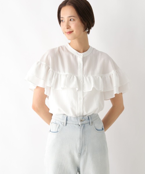 LEPSIM（レプシィム）の「フリルブラウスSS　130254（シャツ/ブラウス・レディース・ブラック/オフホワイト/ブルー・FREE）」の4枚目の写真