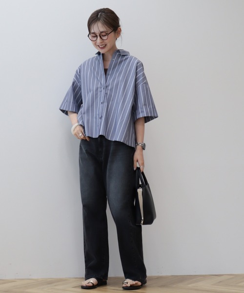 AMERICAN HOLIC(アメリカンホリック)の「イージーケア5分袖バックタックシャツ(シャツ/ブラウス・レディース・ネイビー系2/ベージュ系その他2/サックスブルー/オフホワイト・M/L)」の11枚目の写真