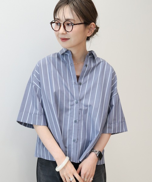 AMERICAN HOLIC(アメリカンホリック)の「イージーケア5分袖バックタックシャツ(シャツ/ブラウス・レディース・ネイビー系2/ベージュ系その他2/サックスブルー/オフホワイト・M/L)」の15枚目の写真