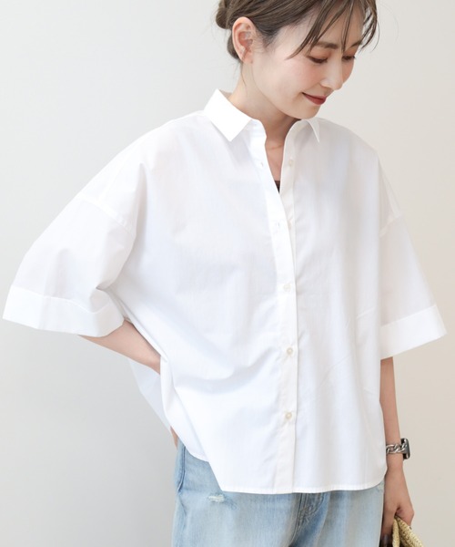 AMERICAN HOLIC(アメリカンホリック)の「イージーケア5分袖バックタックシャツ(シャツ/ブラウス・レディース・ネイビー系2/ベージュ系その他2/サックスブルー/オフホワイト・M/L)」の5枚目の写真