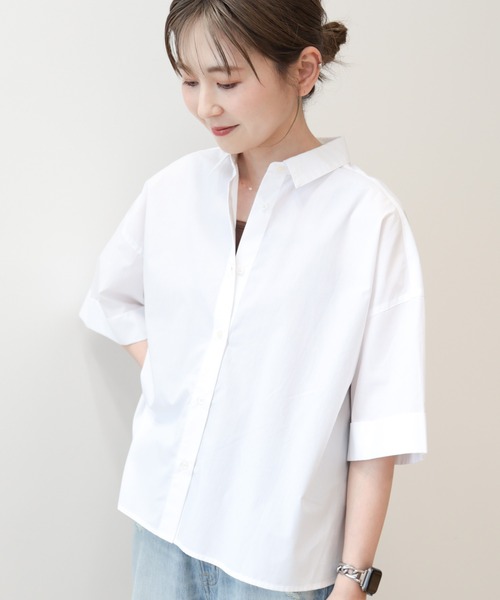 AMERICAN HOLIC(アメリカンホリック)の「イージーケア5分袖バックタックシャツ(シャツ/ブラウス・レディース・ネイビー系2/ベージュ系その他2/サックスブルー/オフホワイト・M/L)」の6枚目の写真