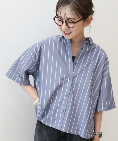 AMERICAN HOLIC(アメリカンホリック)の「イージーケア5分袖バックタックシャツ(シャツ/ブラウス・レディース・ネイビー系2/ベージュ系その他2/サックスブルー/オフホワイト・M/L)」の22枚目の写真