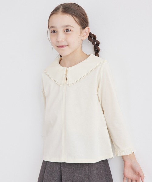 ROPE' PICNIC（ロペピクニック）の「【KIDS】ビックカラーブラウスカットソー/WEB限定カラー・サイズ:ブラック・110cm（Tシャツ/カットソー・キッズ・キナリ/ブラック・140/130/120/110/150）」の2枚目の写真