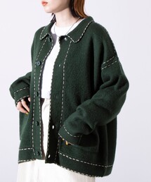 GLOSTER | 【GLOSTER/グロスター】配色ハンドステッチ ニット ダブルポケットカーディガン(カーディガン/ボレロ)