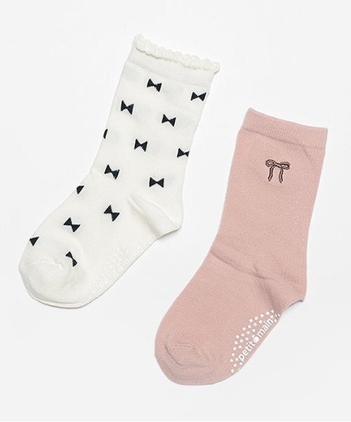 petit main（プティマイン）の「GIRLSアソートソックス2P（ソックス/靴下・キッズ・オフホワイト/ブラック/レッド/アイボリー・S/SS/L/M）」の2枚目の写真