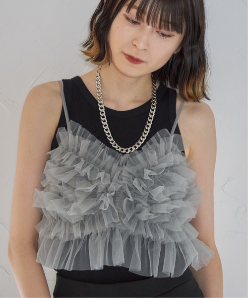 each（イーチ）の「チュールビスチェキャミ（キャミソール・レディース・ブラック/グレー/ベージュ・FREE）」の11枚目の写真