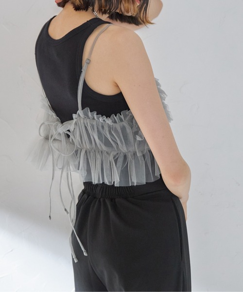 each（イーチ）の「チュールビスチェキャミ（キャミソール・レディース・ブラック/グレー/ベージュ・FREE）」の7枚目の写真