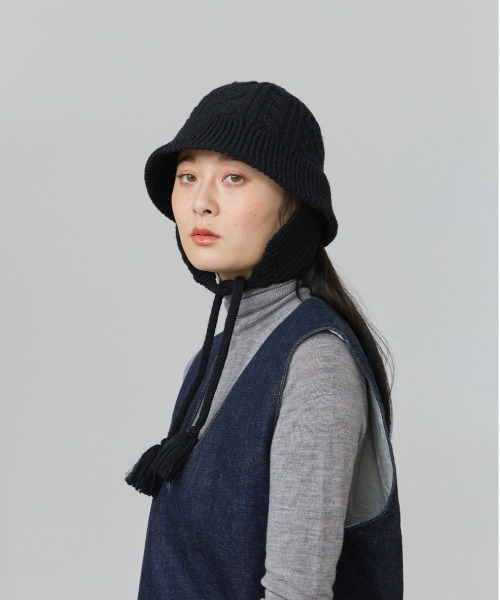OVERRIDE（オーバーライド）の「OVERRIDE  TM ARENGE CABLE KNIT HAT / オーバーライド（ハット・レディース・ブルー/ブラック/イエロー・58cm）」の7枚目の写真